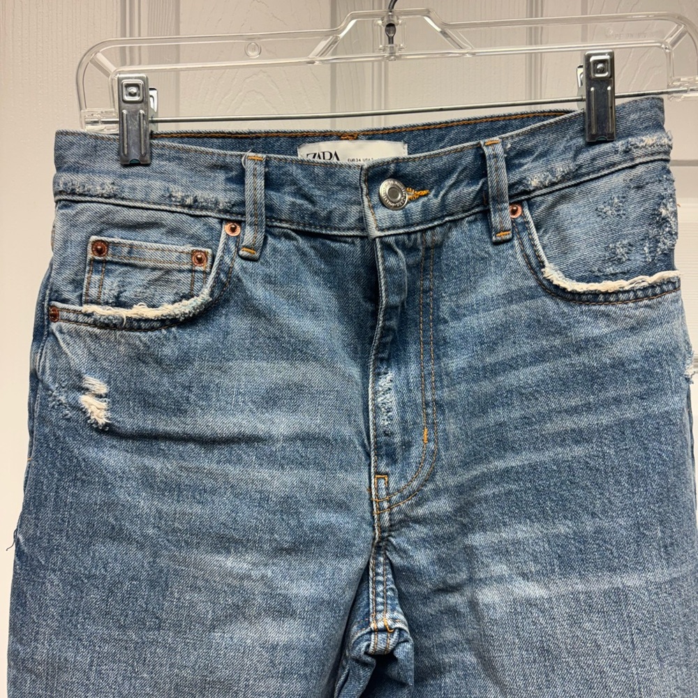 Zara The New Daddy Distressed Straight Leg Jeans β Womenβs Size 2 (EUR 34) - Picture 3 of 9
